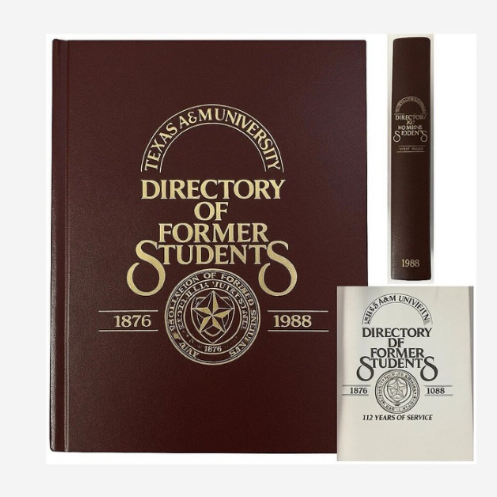 Texas A&M Aggies Alumni Directory 1876-1988 Former Students Hardcover Book